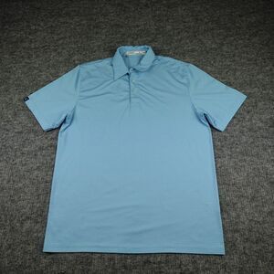 CRIQUET Polo Shirt Mens Medium Blue‎ Striped Pink Performance Golf Short Sleeve-